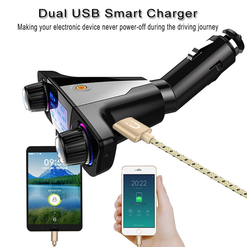 Jinserta Bluetooth FM Transmitter Handfrees-Calling Radio Adapter Car Kit with Dual USB Port MP3 Player Support TF Card USB Flash Drive - Image 4